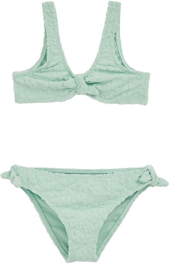 WE Fashion Meisjes bikini met structuur - Mintgroen - Gebloemd - Maat 98/104