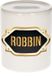Bellatio Decorations Shoppartners Bv Spaarpot met voornaam Robbin - wit - met goud/zwart embleem - 8 x 9 cm - keramiek - met afsluitdop - cadeau verjaardag