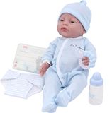 JC Toys La Newborn pop voor de eerste momenten, 43 cm, van zacht vinyl, open ogen, inclusief kleding en 6 accessoires, kind, blauw, ontworpen in Spanje door Berenguer, vanaf 2 jaar
