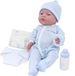 JC Toys La Newborn pop voor de eerste momenten, 43 cm, van zacht vinyl, open ogen, inclusief kleding en 6 accessoires, kind, blauw, ontworpen in Spanje door Berenguer, vanaf 2 jaar