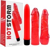 CHISA Hot Storm Hers Vibrator Set met Vibrator en 2 Vibrator Sleeves Rood