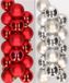 Decoris Kerstversiering 32x stuks kunststof kerstballen mix van rood en zilver 4 cm
