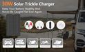 Chargeur solaire - Chargeur et chargeur d'entretien - 30 W - 12 V - Étanche - Silicium monocristallin - 24% d'efficacité - Noir