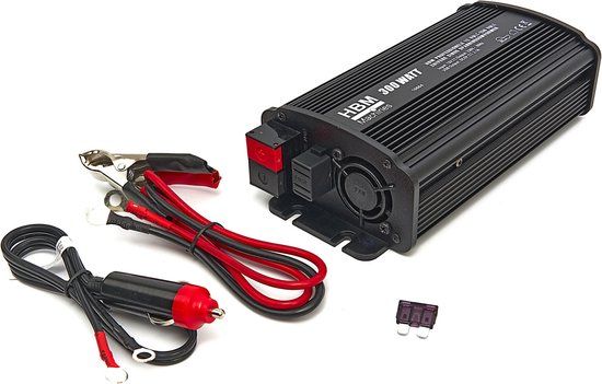 Professionele 12V - 230V Zuivere Sinus Spanningsomvormer 300W - Zwart - Metaal