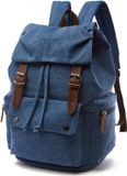 Merkloos Canvas Rugzak Vintage voor Laptop Dagrugzak Wandelen Reizen Grote Capaciteit Tas Unisex Blauw