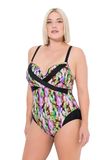 Ulla Popken Dames grote maten grote maten plus size badpak Chloe, Sicilypixel, Shiny, zwart, 42