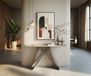 Console Edge Forme bateau 140x40 cm Céramique Laminam® Travertino Bianco Creme-White Finition effet métal Velio Titane