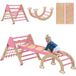 Triangle d'escalade en bois 8 en 1 avec toboggan et échelle, rampe double face pour enfants, rose