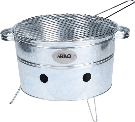 BBQ Draagbare Barbecue Rond Zwart Staal 38 X 20 Cm zilver