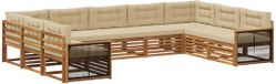 vidaXL - Hoek loungeset - 9 zitplekken - Natuurlijk en beige - Massief acacia hout