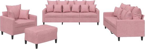 vidaXL 4-delige Loungeset met Kussens Fluweel Roze