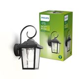 Philips Buzzard Vintage Wandlantaarn + E27 LED-lamp, Warmwit Licht, voor Buiten, Huis, Tuinverlichting, Zwart