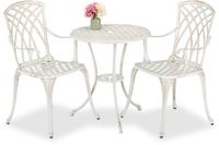 Merkloos Relaxdays bistro set, bistrotafel en stoelen, 2 persoons, met parasolgat, aluminium, tuinset, buiten, wit-brons