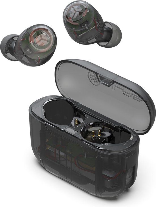 JLab Go POP Draadloze Oordopjes - Bluetooth - 35 uur Batterijduur - Be Aware Audio - Met Microfoon - Oortjes Draadloos - Geschikt voor Android en Apple - Doorzichtig