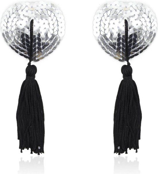 Zilveren Tepelkwasten met kwastjes - Burlesque tepelkwastjes - Nipple Tassels - Sensuele Show - van Heble®