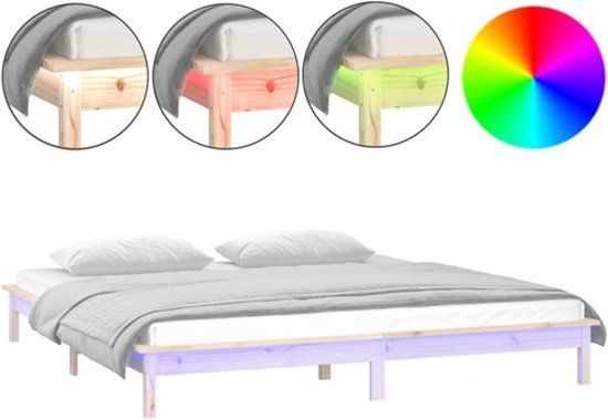 vidaXL Bedframe - Massief Hout - LED - 135x190 cm