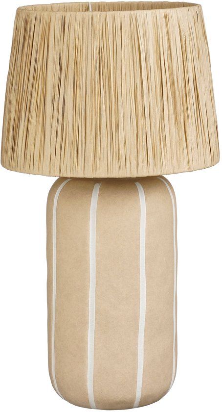 Mica Decorations Denton Tafellamp Woonkamer - Lamp Decoratief met Lampenkap - Bureaulamp Tafellampen Woonkamer - 61 x ⌀33 cm - Keramiek, Metaal, Papier - Beige
