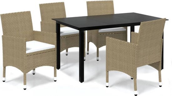 vidaXL 5-delige Tuinset met kussens poly rattan beige