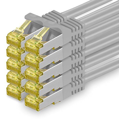 1aTTack.de Cat.7 netwerkkabel 0,5 m grijs 10 stuks Cat7 Ethernetkabel netwerk LAN-kabel onbewerkte kabel 10 Gb/s SFTP PIMF LSZH set patchkabel met RJ45-connector Cat.6a