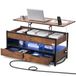 VEVOR Table basse avec plateau relevable, 1000 mm, table basse de salon rectangulaire avec poche de rangement supplémentaire, table basse escamotable avec multiprise, USB, éclairage d'ambiance, marron