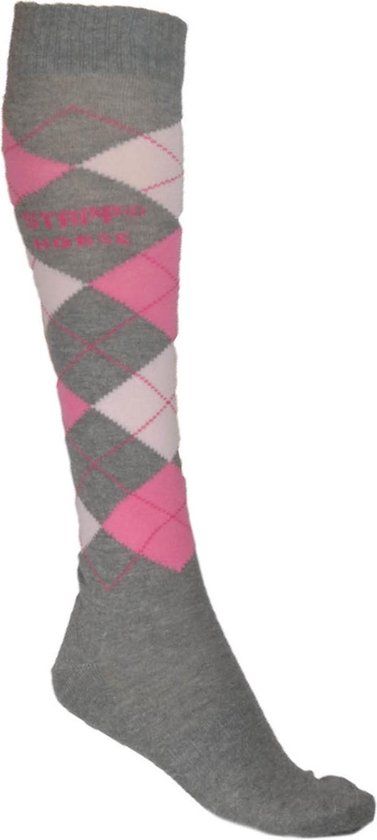 STAPP Horse Kniekous Ruit - Maat 39 - Grijs/Roze/Fuchsia