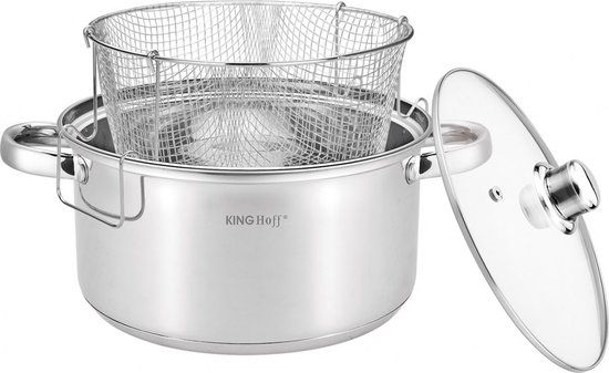 KINGHOFF Frituurpan - 24cm - 5.5L - RVS - Met Frituurmand & Deksel