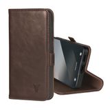 TORRO Beschermhoes compatibel met Samsung Galaxy S25 5G 2025, beschermhoes van echt leer, met standaard en kaarthouder, donkerbruin