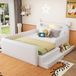 Lit d'enfant avec côtés rembourrés, 140x200 cm, avec motif d'ours sur la tête de lit, veilleuse, port USB, espace de rangement, siège étagé, similicuir