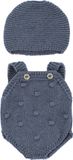 Miniland ML Poppen: Gebreide kledingset grijsblauw jongen 32cm, 2-delig, body + mutsje, eco en gerecycled