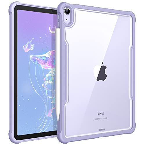 Fintie Hybride hoes compatibel met iPad Air 5e Generatie (2022)/iPad Air 4e Generatie (2020) 10,9 Inch - Slanke, doorzichtige Achterkant met Schokbestendige TPU-Bumper, Lila Paars