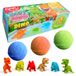 Zimpli Kids - 3 badbommen verrassing, 6 dinosaurusspeelgoed om te verzamelen, schuimbadspeelgoed voor Kerstmis, om kerstkousen te vullen, kerstcadeau, zilveren zakspeelgoed