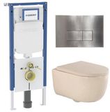 Geberit QeramiQ Dely Swirl Toiletset - 36.3x51.7cm - Geberit UP720 Duofix Sigma inbouwreservoir - 35mm zitting - steel bedieningsplaat - rechthoekige knoppen - mat beige
