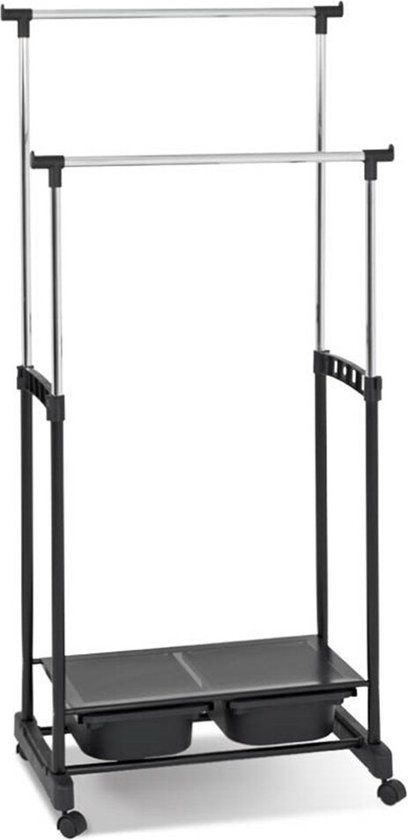 Merkloos Kledingrek Op Wielen Isabelle Zwart - Zilver
