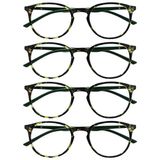 Opulize Met 4 Stuks Groene Schildpad Leesbril Groot Ronde Mannen Vrouwen Scharnieren Met Veer RRRR60-6 +1,50