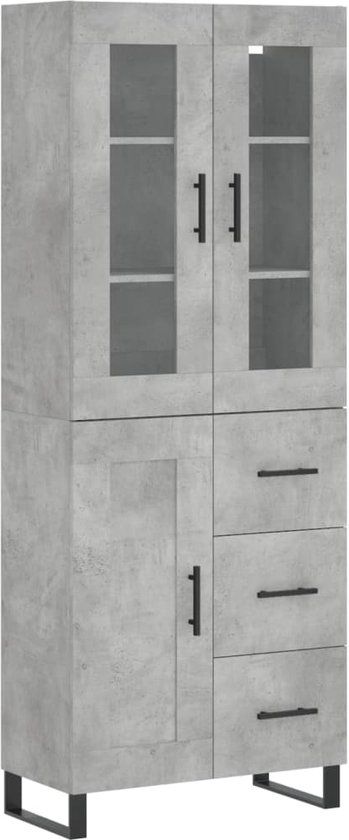 vidaXL Hoge Kast - 69,5x34x180 cm - Bewerkt Hout - Betongrijs