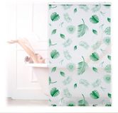 Merkloos Relaxdays douchegordijn bladeren, 100 x 240 cm, waterafstotend, wit-groen
