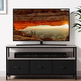 Zstar Tv-standaard, commode, mediaconsoletafel met 3 stoffen laden en open planken voor 55 inch televisie, verstelbare poten, metalen frame, comodetekast voor woonkamer, hal, slaapkamerdecoratie