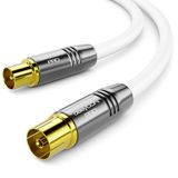 deleyCON 12,5m 4K TV Antennekabel Coaxkabel TV-Kabel HDTV FULL HD - IEC-Stekker naar IEC-Bus - Metaalstekkers - Analoog Digitaal - Wit