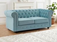 Vente-unique CHESTERFIELD - Tweezitsbank - Blauwe lucht - Velours - 168 cm