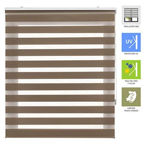 INTERBLIND Rolgordijn voor nacht en dag - 120 x 180 cm - Bruin