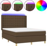 vidaXL Boxspringbed met matras en LED-verlichting, donkerbruin, 140x200 cm, stof