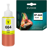 Evoke compatible ink for Epson T664 T6644 Yellow 70 ml 6400 pages Ecotank L100 110 200 210 300 310 350 355 361 365 380 382 385 386 455 485 486 550 555 565 605 655 1300 1455; Et-2500 2550 2600 2650