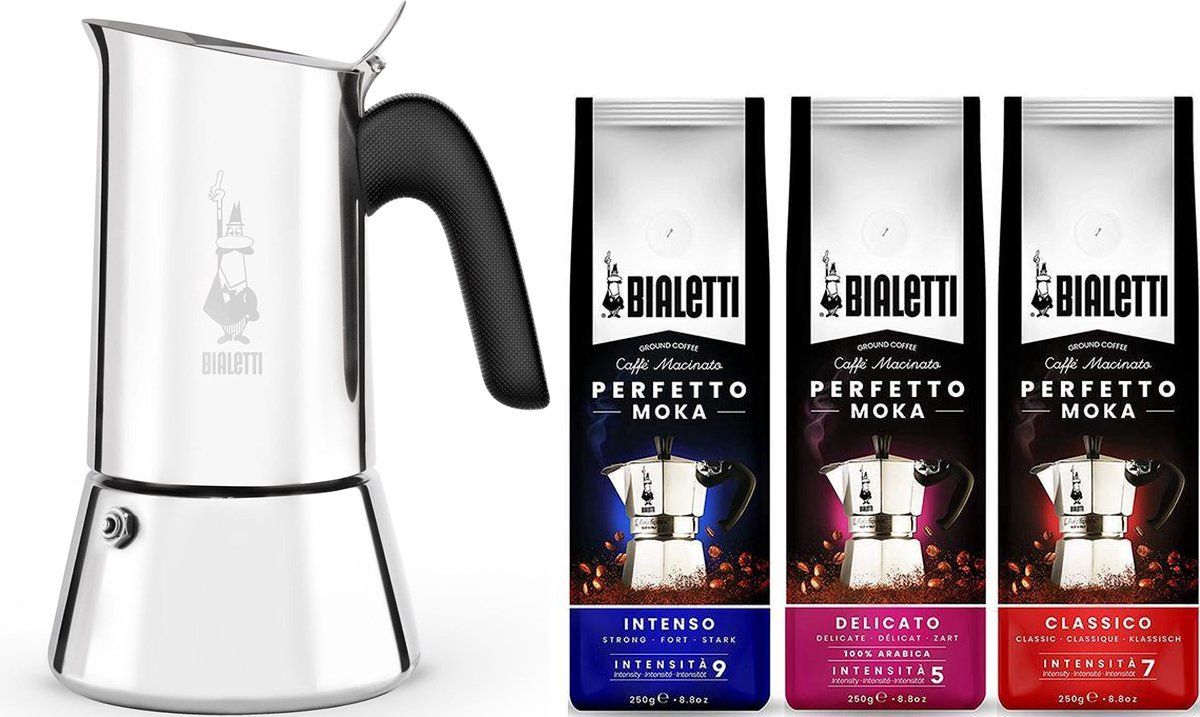 Bialetti Venus Percolator RVS 10 kops + koffie proefpakket 3 x 250gr - Zwart, Zilver