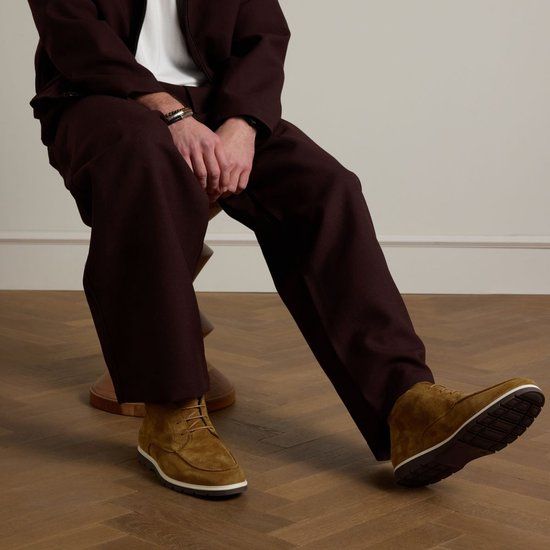 Manfield Heren Cognac Suède Veterschoenen Maat 44