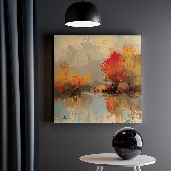 Artaza Canvas Schilderij Herfstbomen bij Rivier - 30x30 cm - Canvas Print
