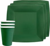 Santex feest/verjaardag servies set - 10x gebaksbordjes en bekertjes - donkergroen - karton