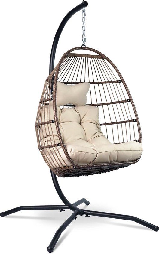 Vita5 Egg Hangstoel - Crème Wit - Incl. Standaard & Kussen - 150kg - Opvouwbaar