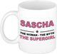 Bellatio Decorations Naam cadeau Sascha - The woman, The myth the supergirl koffie mok / beker 300 ml - Oudroze Keramiek