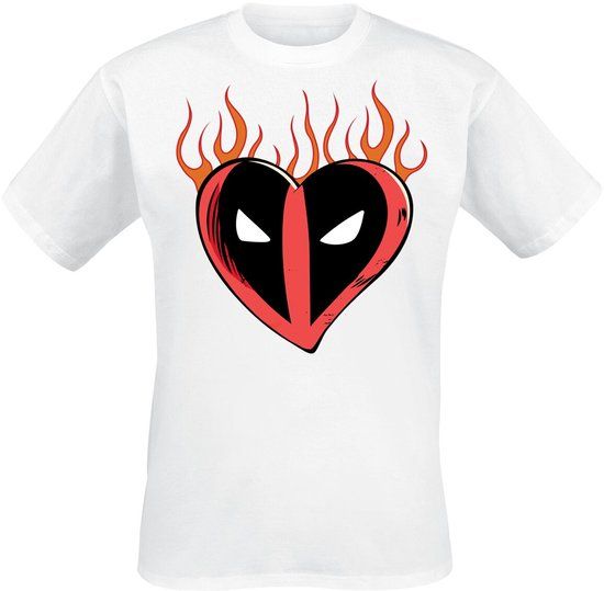 Deadpool Flaming Heart Logo Unisex T-shirt - wit - M