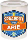 Bellatio Decorations Kinder spaarpot met naam - Arie - keramiek - met dop - wit